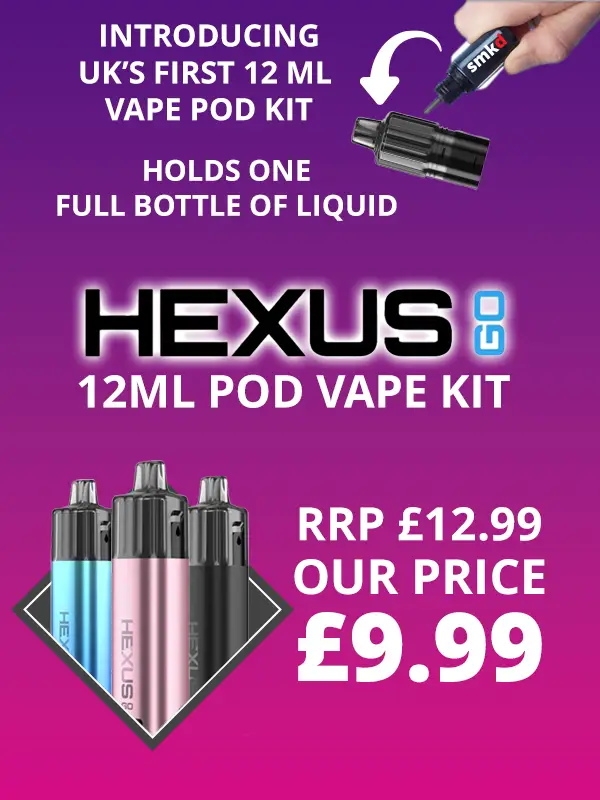 The Hexus 12ml Pod Vape Kit holds one full bottle of e-liquid