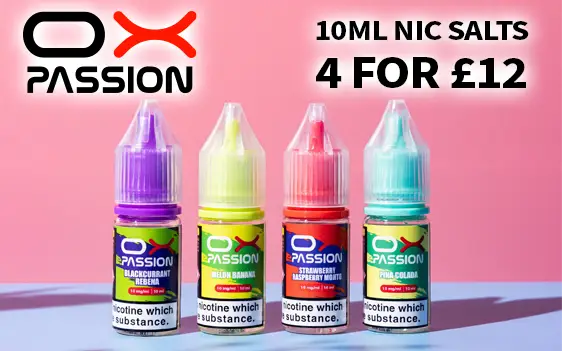 OX Passion 10ml Nic Salts 4 For 12 Pounds